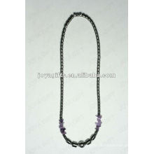 Magnético Hematite Amethyst chip frisado colar